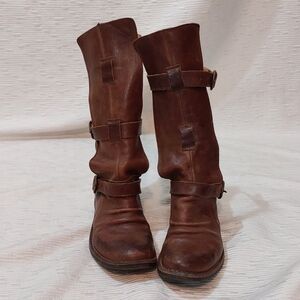 Fiorentini + Baker Brown Leather Buckle Mid-Calf Boots EU Size 40